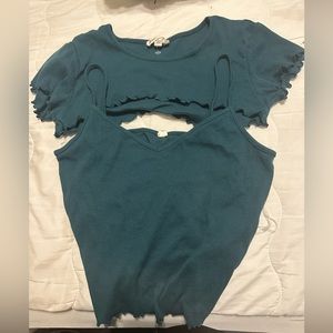 2 Piece Spaghetti Strap and Shoulder Crop Set